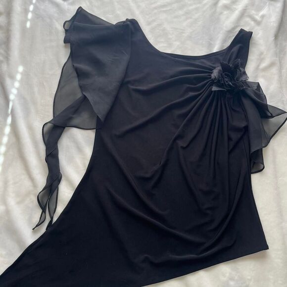 Vintage Y2K whimsygoth Georgiou Studio asymmetrical black top ruffles size 10 - Picture 1 of 8
